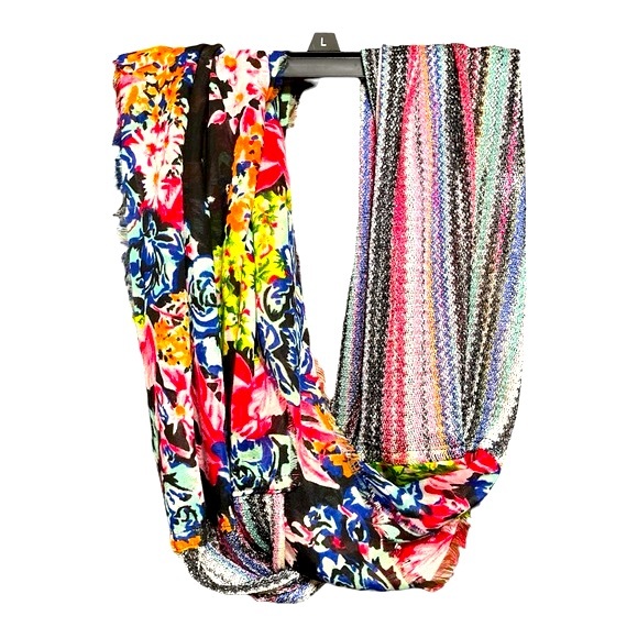 Beautiful Floral Silvery Multicolor Stripe Infinity Scarf - Picture 2 of 5